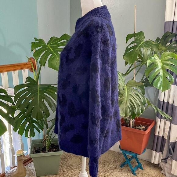 Kate Spade soft and warm blue and black leopard print sweater with a mock neck. - Picture 2 of 8